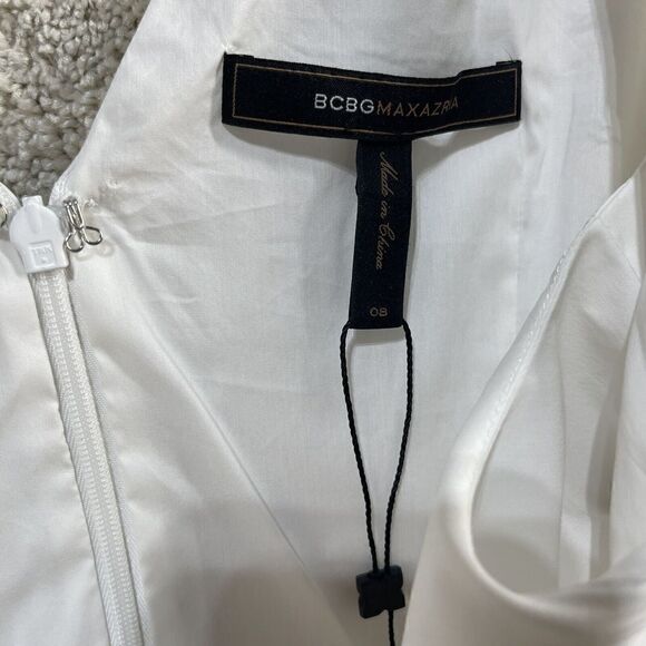 BCBGMAXAZRIA Dress NWOT Women‎ 8 White Collared Sleeveless Sheath Cotton Stretch - Picture 7 of 9